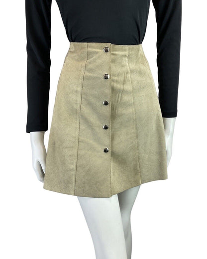 VINTAGE 60s 70s CAMEL CREAM MOD BOHO SUEDE LEATHER MINI SKIRT 6