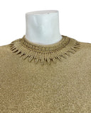 VINTAGE 60s 70s METALLIC GOLD DISCO STUDIO 54 SLEEVELESS LUREX BLOUSE TOP 12 14