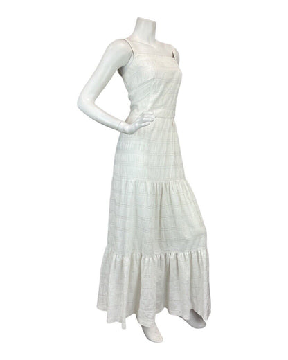 VINTAGE 60s 70s WHITE BOHO PRAIRIE FOLK SUMMER STRAPPY MAXI DRESS 6