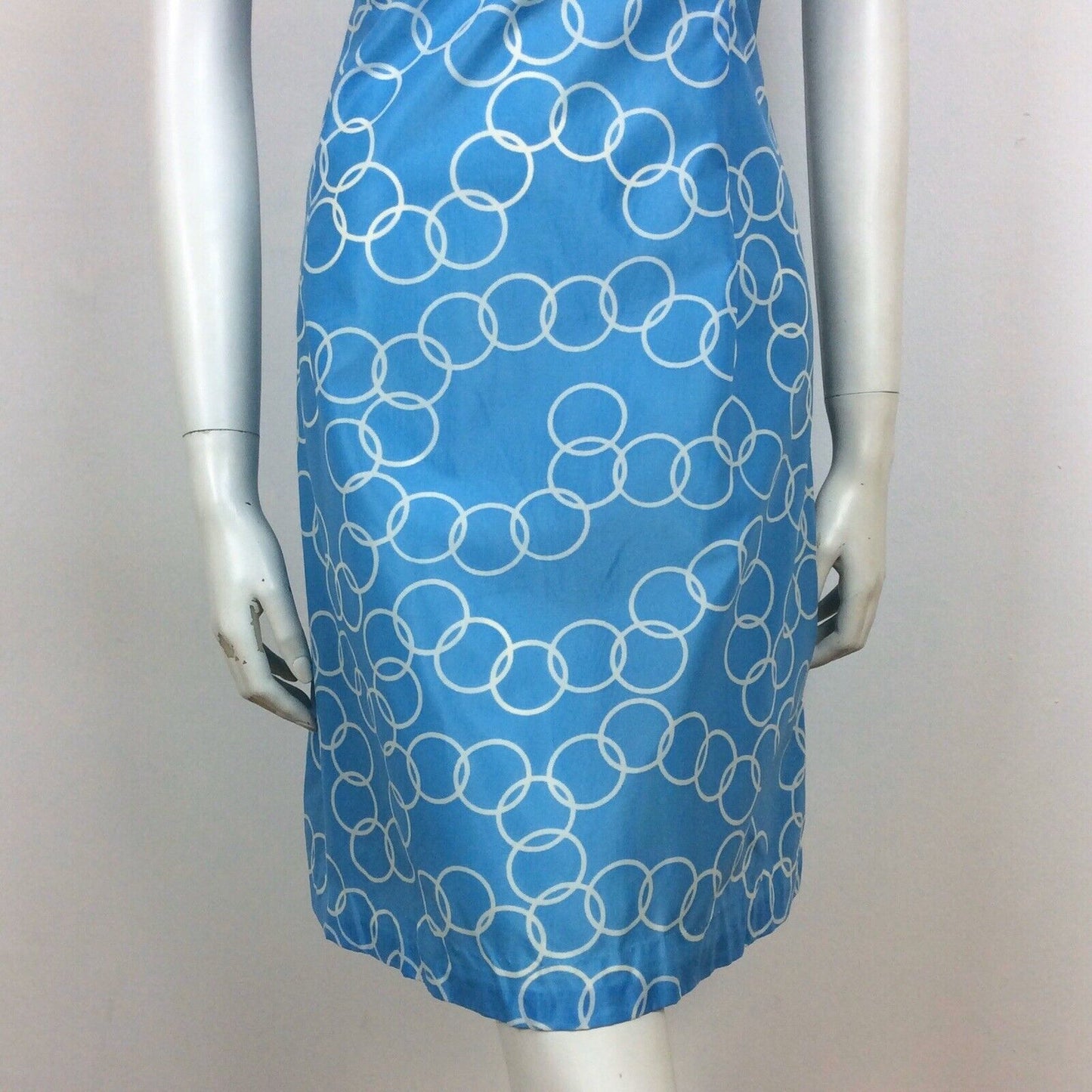 60S VINTAGE BLUE WHITE CIRCLE HOOP PRINT VINTAGE DRESS 10 12