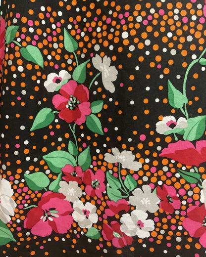 VINTAGE 60s 70s BLACK PINK ORANGE FLORAL DOTTY FOLK MOD MAXI SKIRT 8 10