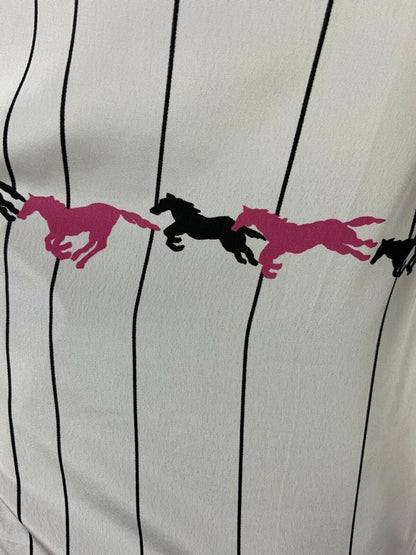 VINTAGE 60s 70s WHITE BLACK PINK STRIPED HORSES DAGGER COLLAR SHIRT 8 10