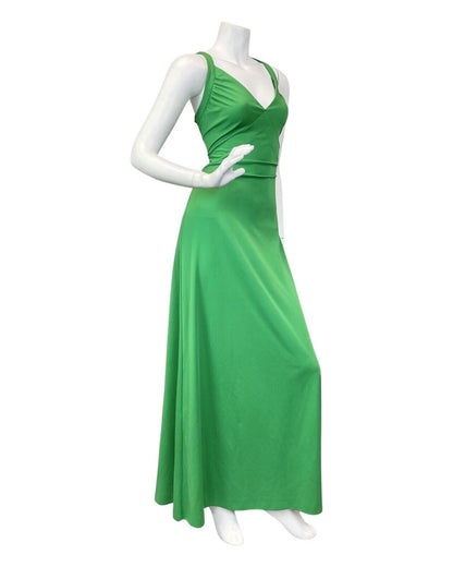 VINTAGE 60s 70s APPLE GREEN ELGANT PARTY SLEEVELESS MAXI GOWN 10