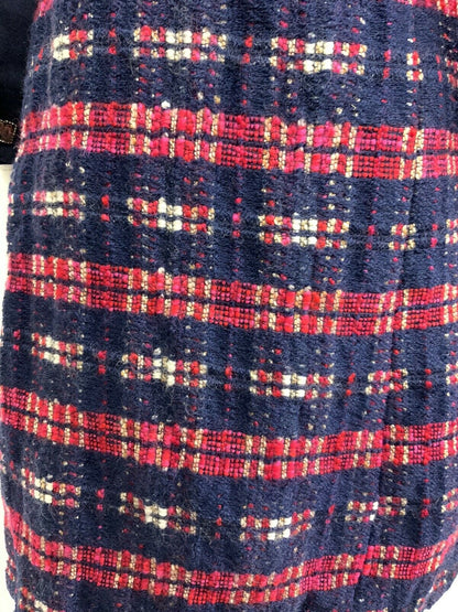 VINTAGE 60s 70s NAVY BLUE RED WHITE PLAID STRIPED MOD WOOL DRESS 8 10