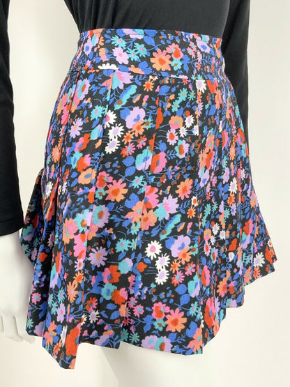 VINTAGE 60s 70s BLACK BLUE PURPLE PINK RED FLORAL KICK PLEAT SHORT SKIRT 6 8