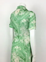 VINTAGE 60s 70s GREEN WHITE SWIRL PSYCHEDELIC SHIRT TEA DRESS 10 12