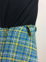 VTG 70s BLUE YELLOW WHITE CHECKED FULL SWING SKIRT SZ 8