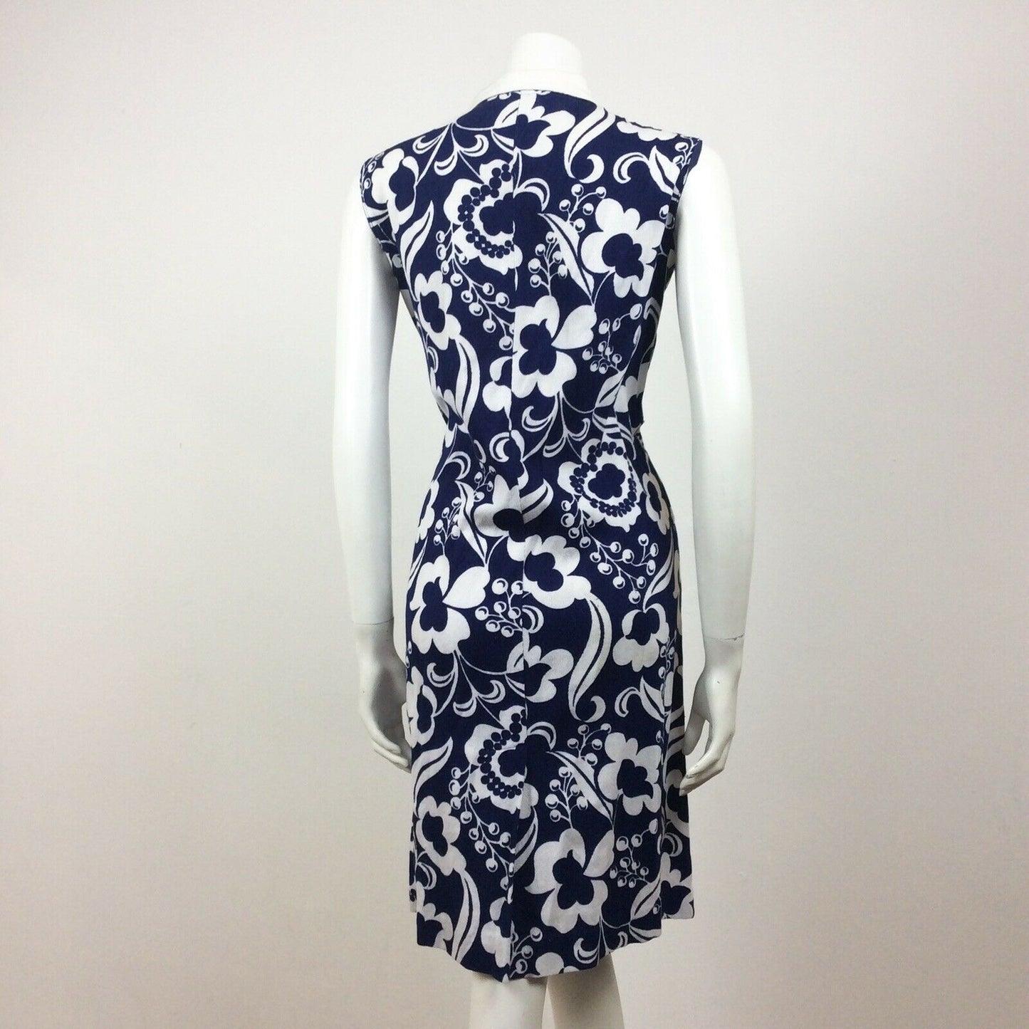 60S VINTAGE COTTON BLUE WHITE FLORAL PATTERN MINI DRESS 14 16