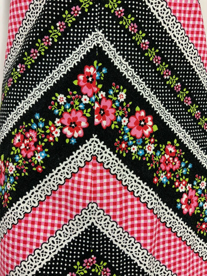 VTG 60s 70s BLACK PINK WHITE DOTTY GINGHAM FLORAL FOLK GYPSY HIPPY DRESS 12 14