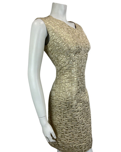 VINTAGE 60s 70s GOLD TEXTURED DISCO MOD MINI PARTY CHRISTMAS EVENING DRESS 12 14