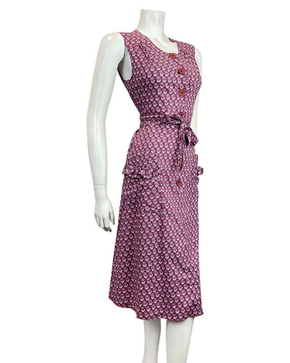 VINTAGE 60s 70s PURPLE WHITE FLORAL DANDELION BOHO SLEEVELESS MIDI DRESS 8 10