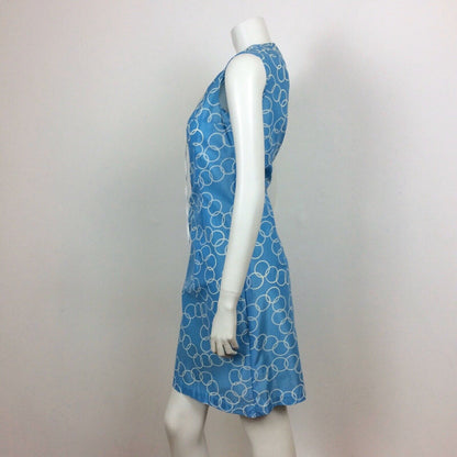 60S VINTAGE BLUE WHITE CIRCLE HOOP PRINT VINTAGE DRESS 10 12