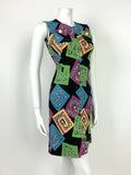 VTG 60s 70s BLACK BLUE GREEN PURPLE ORANGE GEOMETRIC QUILTED NAKAJIMA DRESS 6