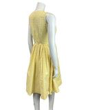 VINTAGE 50s 60s LEMON YELLOW WHITE GINGHAM CHECKED PLEATED SWING SUMMER DRESS 6