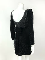 VINTAGE 60s 70s BLACK VELOUR SEQUIN EMPIRE LINE PARTY DISCO LBD MINI DRESS 6