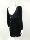 VINTAGE 60s 70s BLACK VELOUR SEQUIN EMPIRE LINE PARTY DISCO LBD MINI DRESS 6