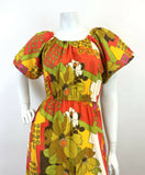 VTG 60s 70s YELLOW GREEN RED PINK PSYCHEDELIC FLORAL DAISY MOD MAXI DRESS 8 10