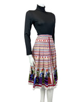 VINTAGE 60s 70s WHITE RED YELLOW STRIPED LADIES SWING KNEE-LENGTH SKIRT 8 10