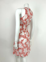 VINTAGE 60s 70s RED WHITE FLORAL DITSY PAISLEY RUCHED SUMMER DRESS 8 10