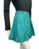 VINTAGE 60s 70s TEAL GREEN SILVER BELTED PLEATED MOD MINI SKIRT 4