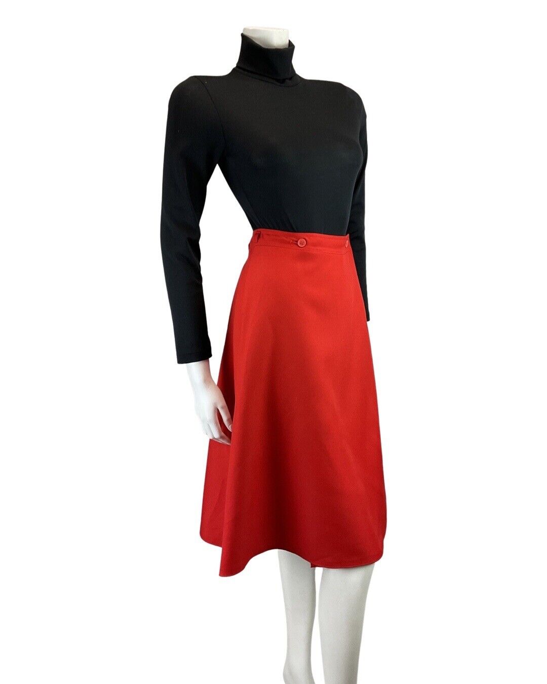 VINTAGE 60s 70s PILLARBOX RED MOD KNEE LENGTH WRAP SKIRT 8 10