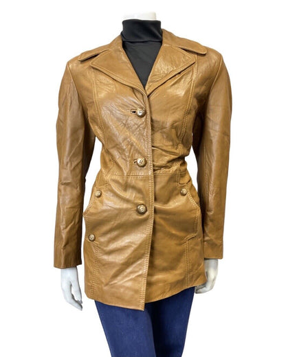 VINTAGE 60s 70s LIGHT BROWN GOLD MOD NAPPA LEATHER JACKET 14 16