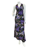 VINTAGE 60s 70s BLACK GREEN PURPLE GEOMETRIC PLAID SLEEVELESS MAXI DRESS 6