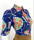 VTG 60s 70s BLUE ORANGE PURPLE GREEN ABSTRACT MOD PSYCHEDELIC DAGGER SHIRT 10 12