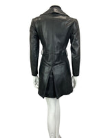 VINTAGE 60s 70s BLACK LEATHER BIG ROUNDED COLLAR MOD TRENCH JACKET 10 12