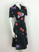 VTG 60S 70S BLACK ORANGE PURPLE PSYCHEDELIC FLOWER DRESS 14