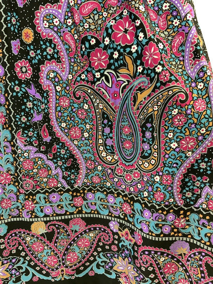 VINTAGE 60s 70s BLACK PURPLE PINK BLUE FLORAL PAISLEY BOHO FOLK MAXI DRESS 10 12