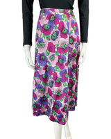 VINTAGE 60s 70s PURPLE PINK GREEN FLOWER POPPY MIDI WRAP SKIRT 8