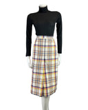 VINTAGE 60s 70s WHITE PINK BLUE PLAID TARTAN CHECKED MOD MIDI SKIRT 6