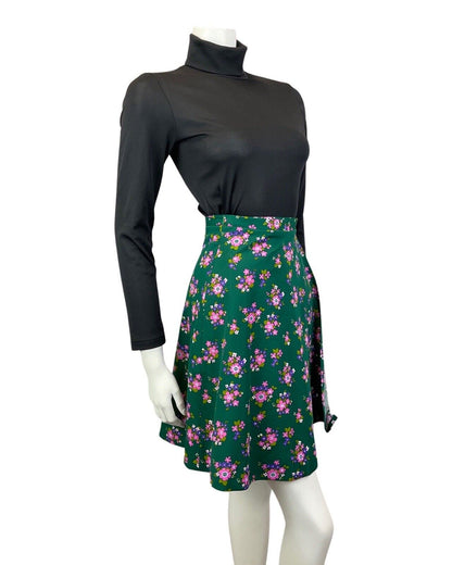 VINTAGE 60s 70s GREEN PINK PURPLE FLORAL DAISY MOD WRAP SHORT SWING SKIRT 6 8