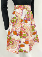 VTG 60s 70s WHITE NEON PINK PURPLE RED GREEN PSYCHEDELIC FLORAL PLEATED SKIRT 10