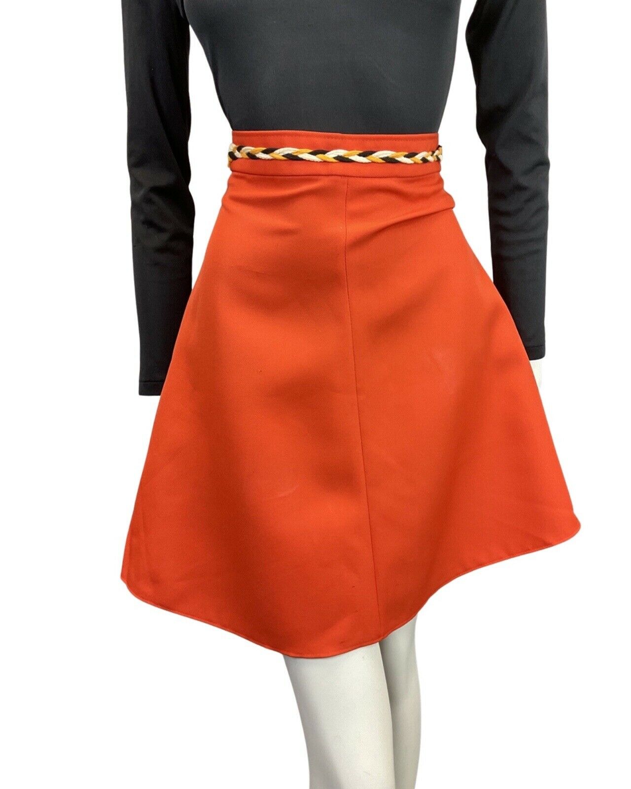 VINTAGE 60s 70s ORANGE BLACK WHITE BRAIDED MOD A-LINE SKIRT 4