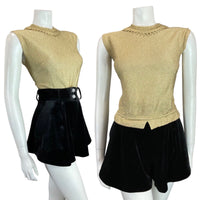 VINTAGE 60s 70s METALLIC GOLD DISCO STUDIO 54 SLEEVELESS LUREX BLOUSE TOP 12 14