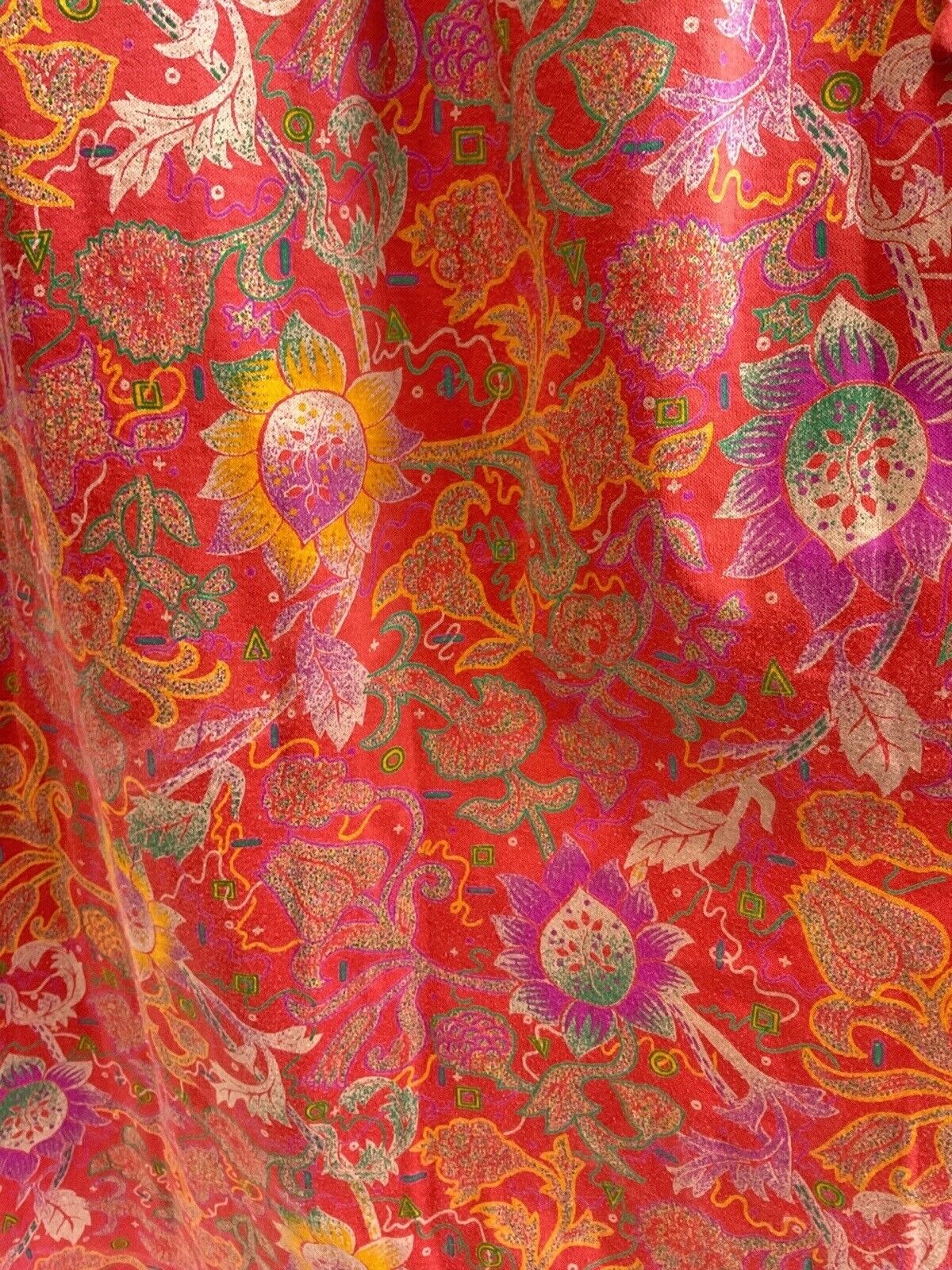 VINTAGE 70s RED PURPLE GREEN FLORAL PAISLEY BOHO LONGSLEEVE MAXI DRESS 10 12