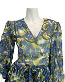 VINTAGE 60s 70s BLUE GREEN GOLD PSYCHEDELIC FLORAL SWIRL SHEER MAXI DRESS 8 10