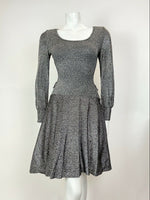 VINTAGE 60s 70s SILVER GLITTER LUREX STUDIO 54 PARTY DISCO MOD SKATER DRESS 6 8