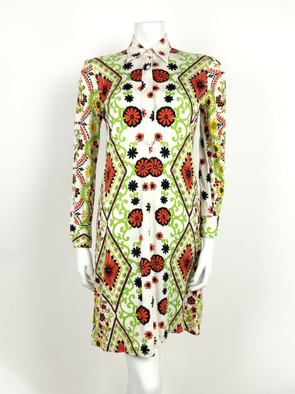 VINTAGE 60s 70s LIME GREEN ORANGE BLACK YELLOW WHITE PSCHEDELIC DRESS 8 10