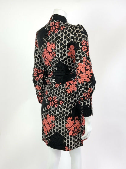 VTG 60s 70s BLACK WHITE PINK GEOMETRIC HONEYCOMB BLOSSOM MOD MINI DRESS 8 10