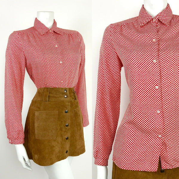 VINTAGE 60s 70s RED WHITE CHECKERBOARD CHECK MOD SHIRT 12 14