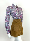 VINTAGE 60s 70s PURPLE WHITE GREEN BLACK GEOMETRIC AZTEC MOD DAGGER SHIRT 14 16