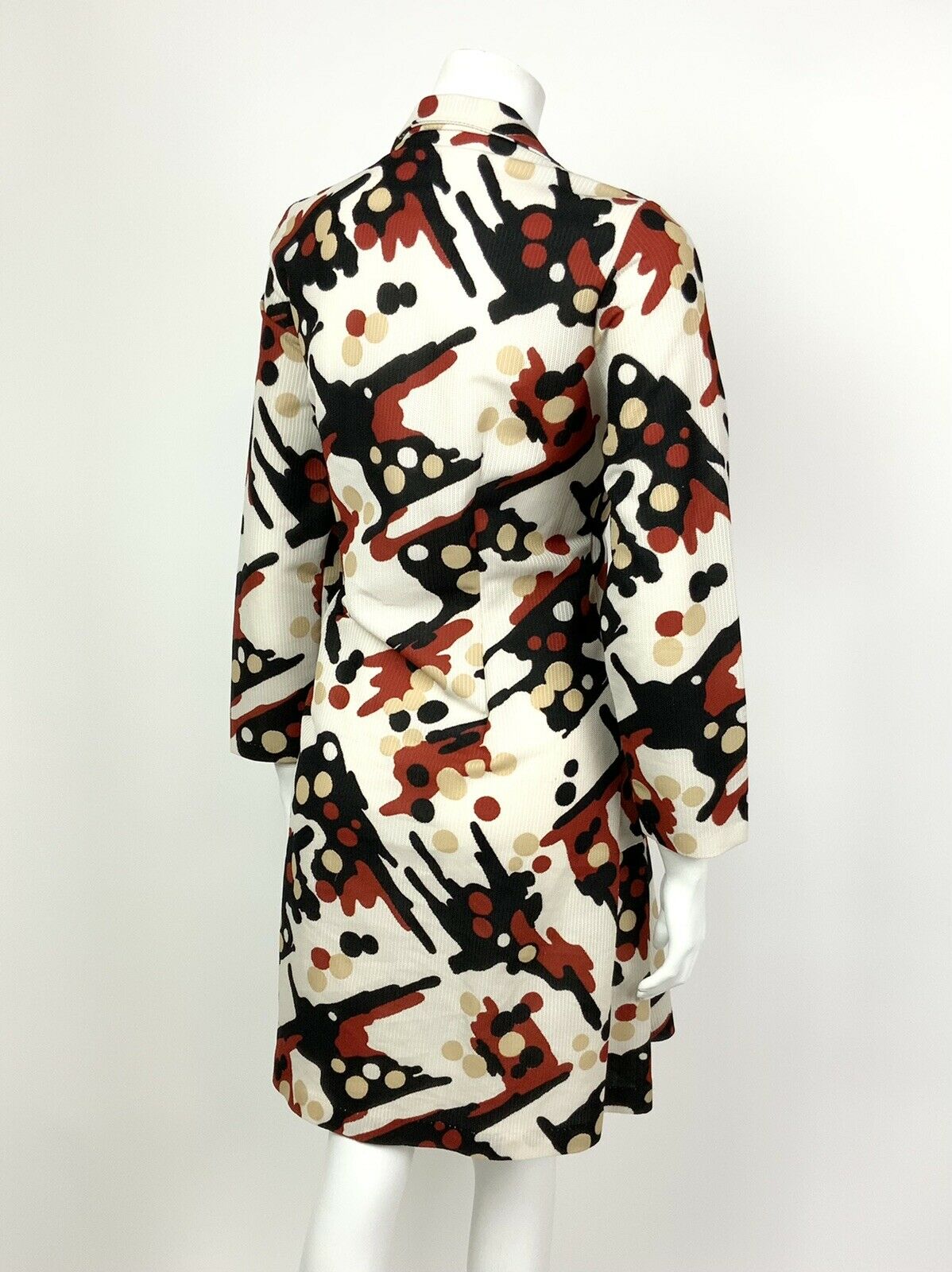 VINTAGE 60s 70s WHITE RED BLACK BEIGE ABSTRACT DOTTY DAGGER SHIRT DRESS 14 16