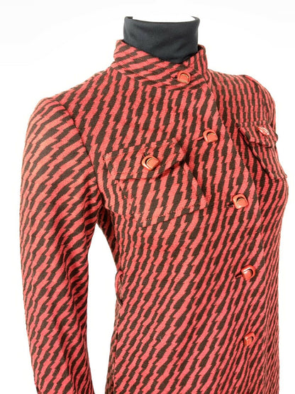 VINTAGE 60s 70s RED BLACK GOLD ZIG-ZAG LIGHTNING BOLT MOD SWING COAT 8