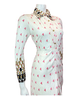 VINTAGE 60s 70s WHITE PINK GOLD GEOMETRIC ABSTRACT MOD DAGGER SHIRT DRESS 6 8