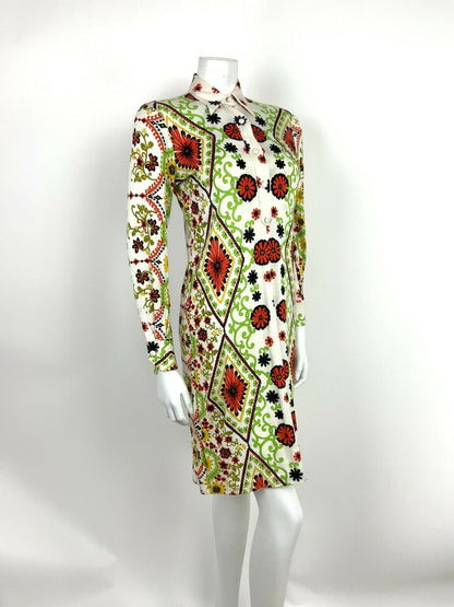 VINTAGE 60s 70s LIME GREEN ORANGE BLACK YELLOW WHITE PSCHEDELIC DRESS 8 10