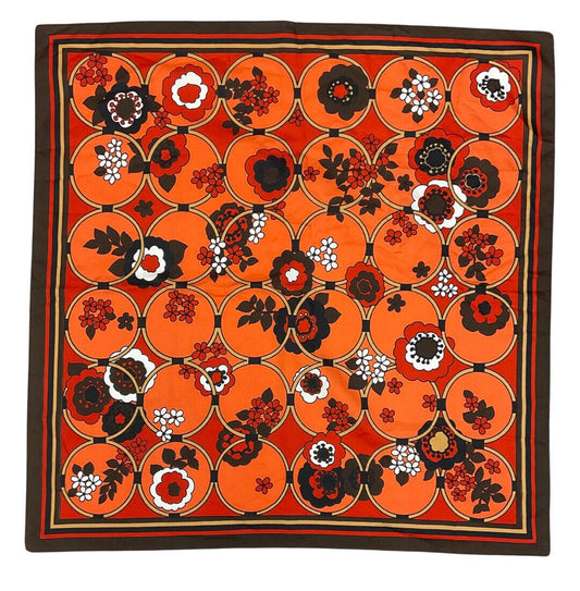 VINTAGE 60s 70s ORANGE RED BROWN DOTTY DAISY FLORAL MOD SWUARE SCARF