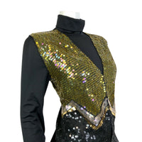 VINTAGE 70s 80s BLACK YELLOW GOLD SILVER ZIG-ZAG DISCO PARTY WAISTCOAT 16 18